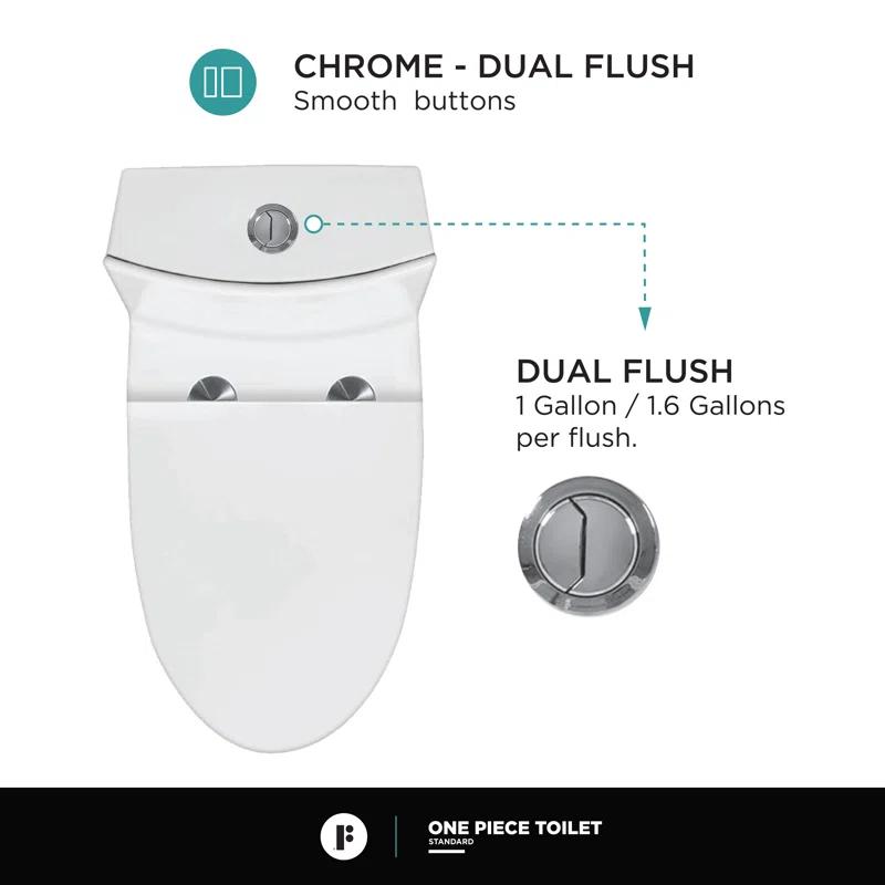 Fine Fixtures MOTB7W Dual-Flush Elongated One-Piece Toilet with High Efficiency Flush