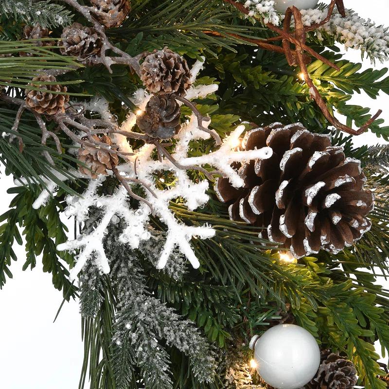 The Holiday Aisle® 30" Pre-Lit Alpine Collection Decorated Wreath