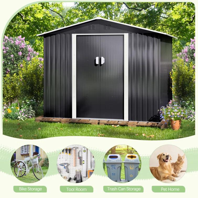 Jaxpety 8 ft. W x 8 ft. D Metal Storage Tool Shed Outdoor Storage Shed With Sliding Doors and Vents & Reviews | Wayfair