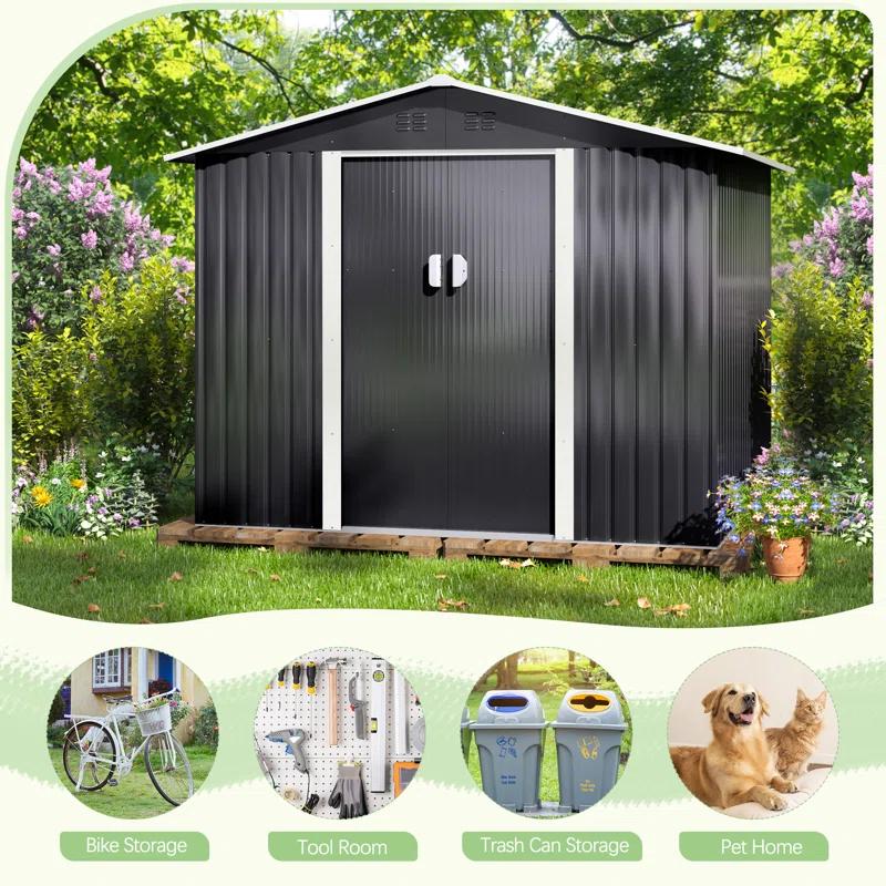 Jaxpety 8 ft. W x 8 ft. D Metal Storage Tool Shed Outdoor Storage Shed With Sliding Doors and Vents & Reviews | Wayfair