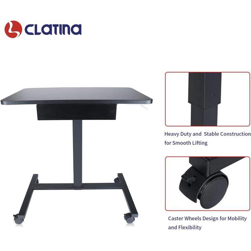 Clatina CLATINA Mobile Laptop Desk Pneumatic Sit to Stand Table Height Adjustable Rolling Cart
