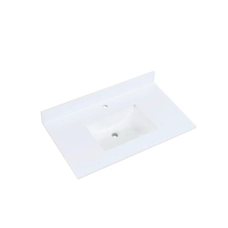 Viterbo 37" Single Bathroom Vanity Top in High Gloss White Stone Finish with Sink