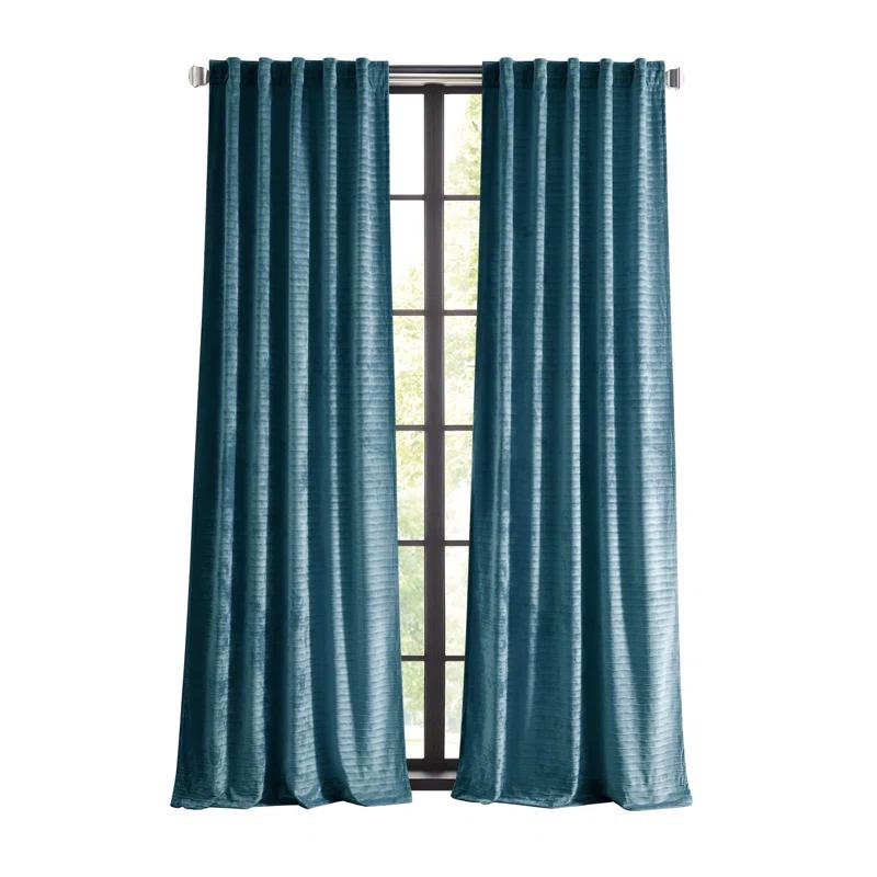 Martha Stewart Martha Stewart Wave Embossed Blue Curtain Panel Pair (Set of 2)
