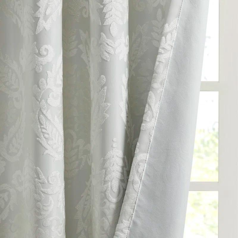 Madison Park Amelia Knitted Jacquard Paisley Total Blackout Grommet Top Single Curtain Panel