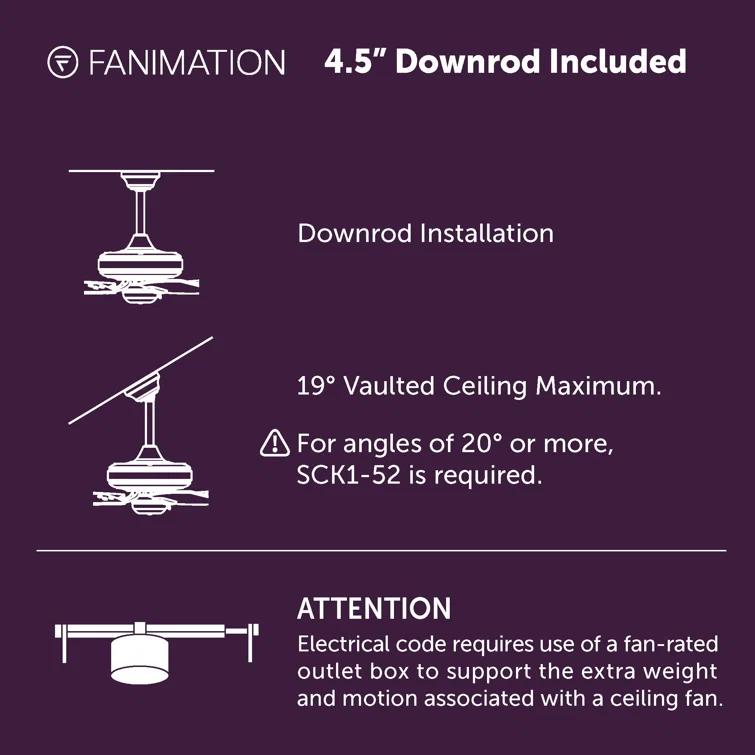 Fanimation Kwad 52 Matte Greige Ceiling Fan with Reversible Blades & LED Light Kit