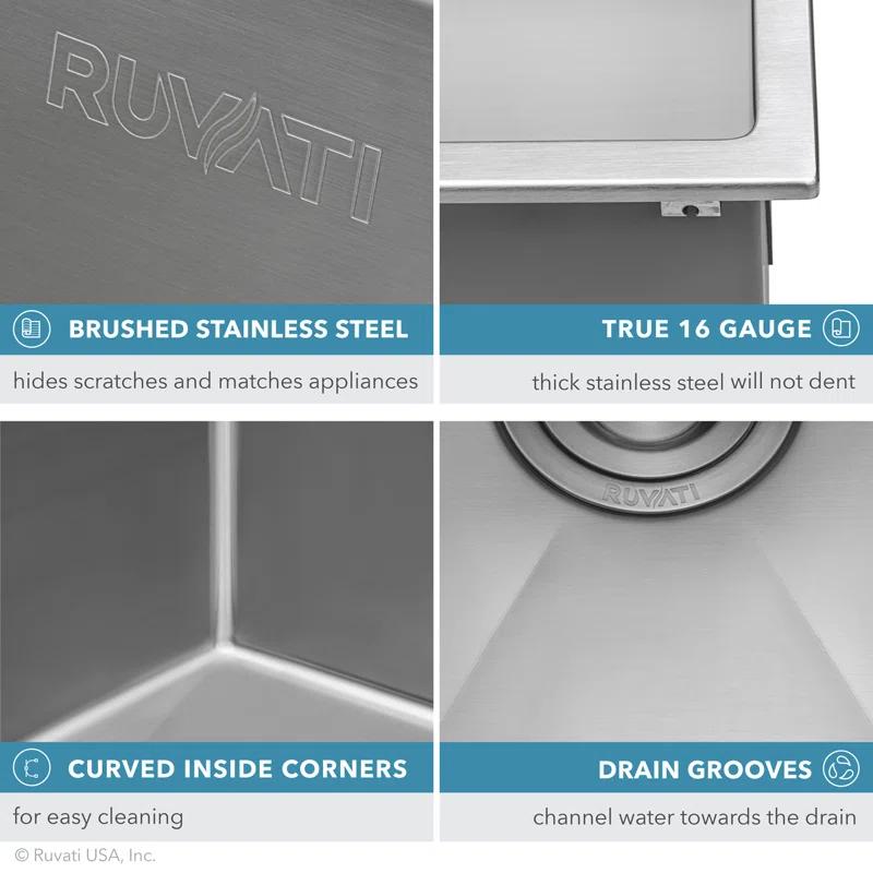 Ruvati RVH8071 Ruvati 21 inch Drop-in Topmount Rounded 16 Gauge Stainless Steel Kitchen Sink Single Bowl