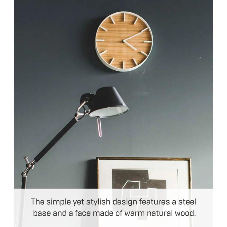 Rin Yamazaki Home Wall Clock, Modern Wood Home Decoration, Steel + Wood, Step Motion Second