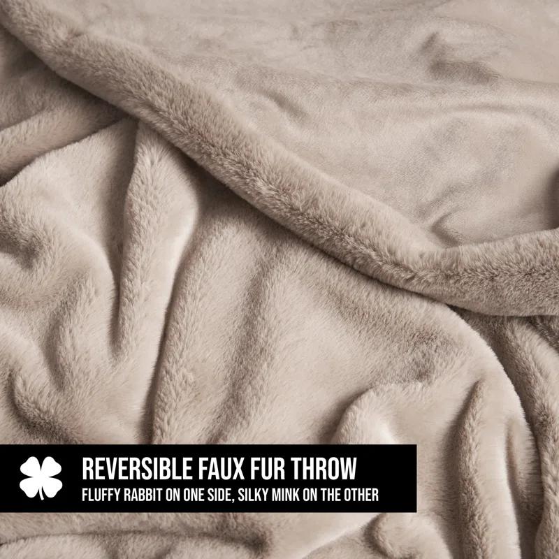 Tan Reversible Faux Fur and Micro Mink Throw Blanket 50" x 70"