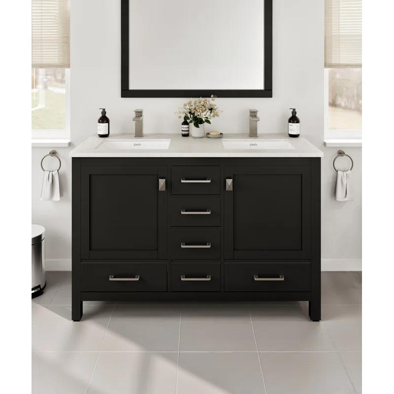 Eviva Eviva London 48"W X 18"D Double Sink Bathroom Vanity With White Carrara Quartz Countertop