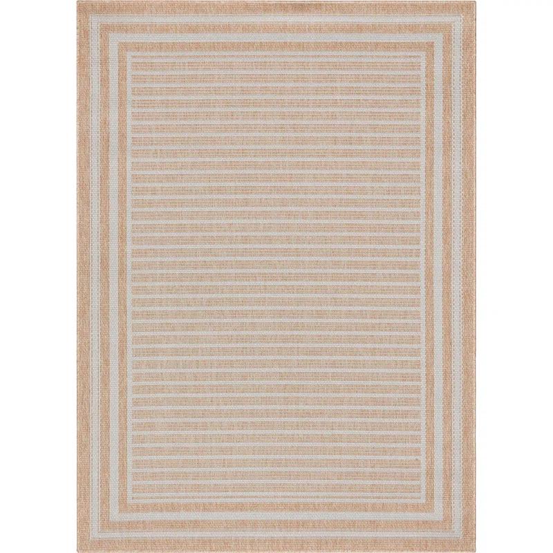 Ebern Designs Fallon Frankie Stripes Beige Hi-Lo Indoor/Outdoor Area Rug
