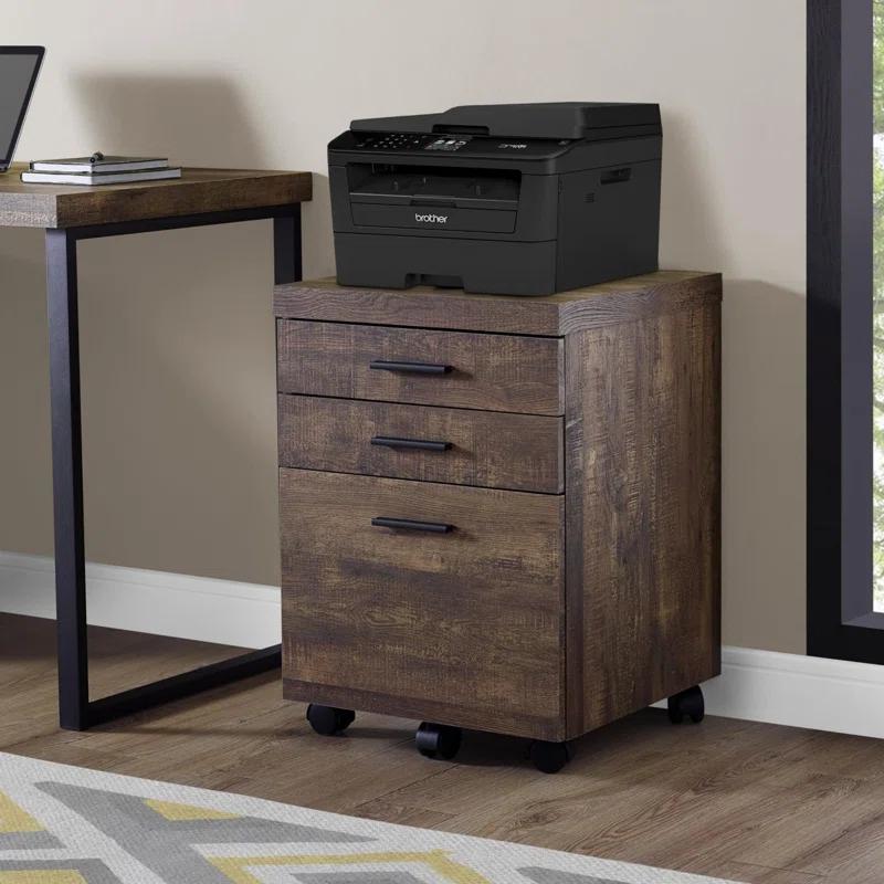 Millwood Pines File Cabinet, Rolling Mobile, Storage Drawers, Printer Stand, Office, Work, Brown Laminate, Contemporary, Modern