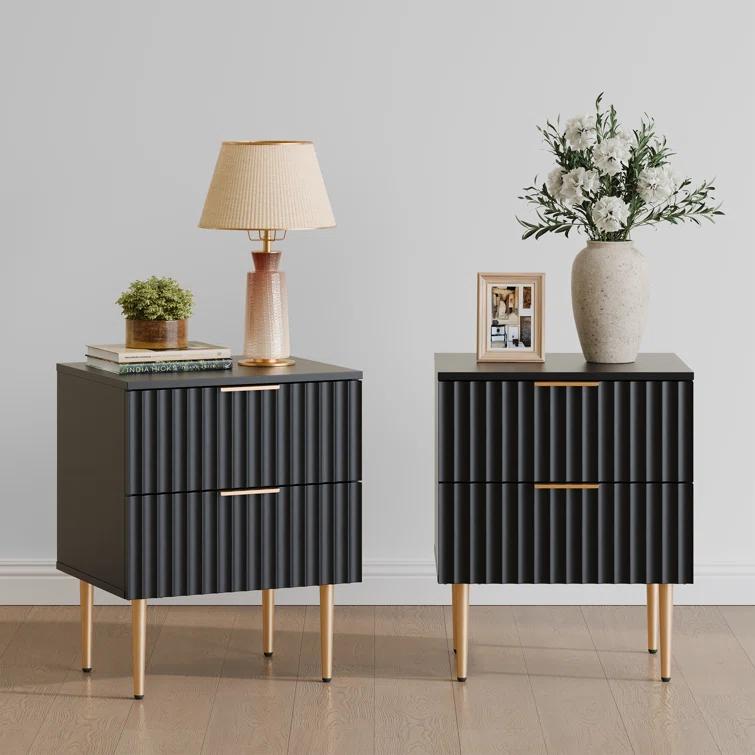 Mercer41 Rishaw Fluted Nightstand With 2 Drawers (Set of 2)