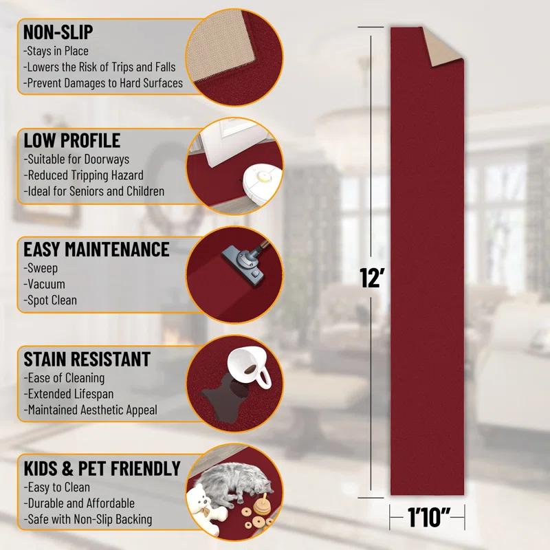 Ottomanson Ottohome Non-Slip Solid Area Rug For Living Room, Hallway Runner, Entryway Rug