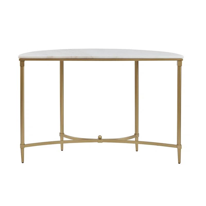 Bordeaux Marble Top Half-Moon Gold Metal Console Table
