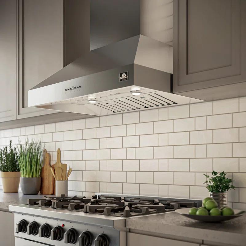 Forno Orvieto 36-inch Wall Mount Range Hood, 1200 CFM Double Motor, 4 Speed Control, All Stainless Steel