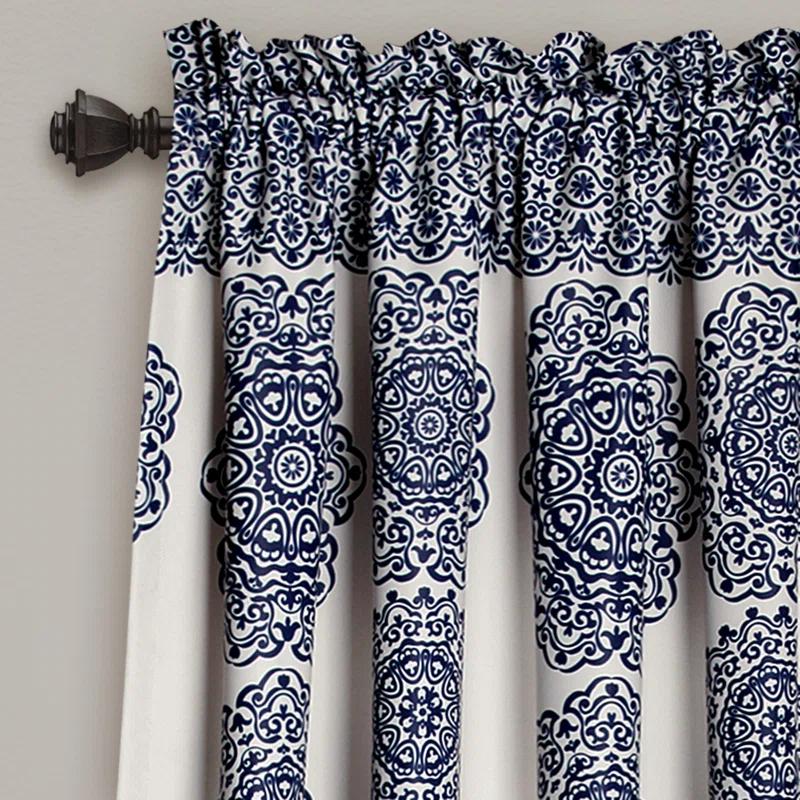 Stripe Medallion Polyester Room Darkening Curtain Pair (Set of 2)