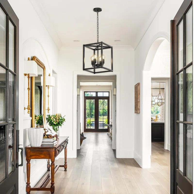 17 Stories Keya 4 - Light Iron Dimmable Lantern Geometric Chandelier