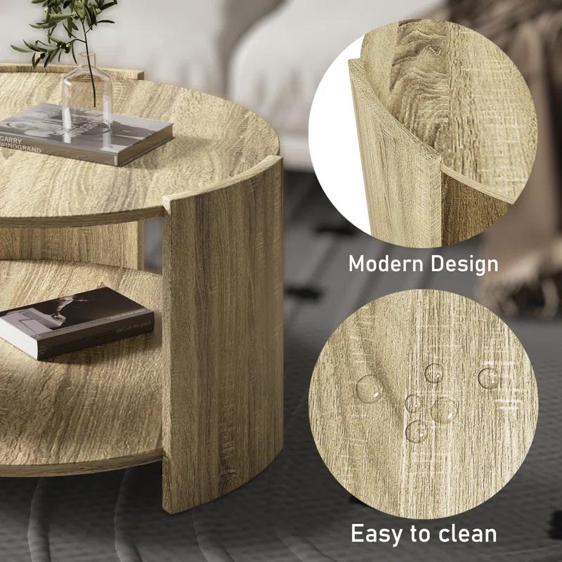 Ebern Designs Michaelee Round Coffee Table, 36" Rustic Modern Circle Coffee Tables with 2 Tier Storage Shelf, Cocktail Table for Living Room Apartment