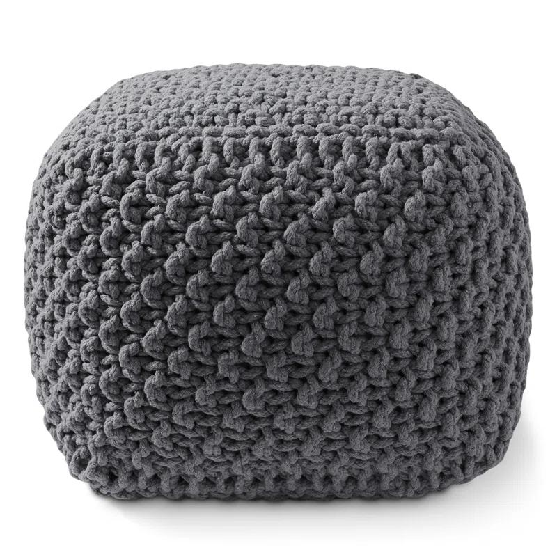 Casafield Casafield Square Pouf Ottoman, Cotton Knit Upholstered Footrest - Gray