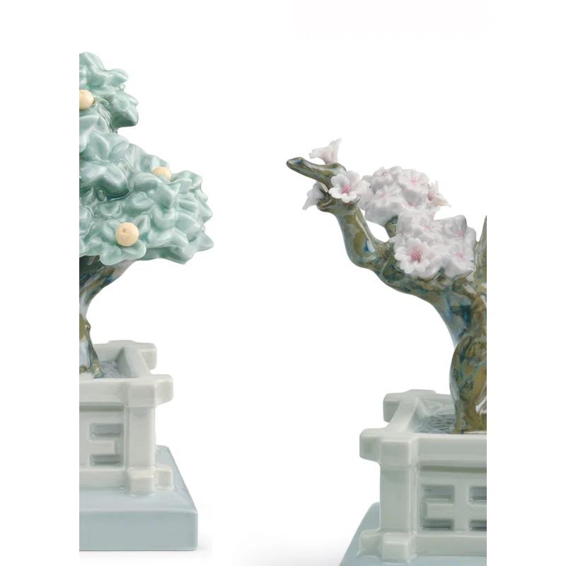 Lladro 2 Piece Japanese Tree Pots Sculpture Set