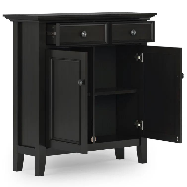 Simpli Home Amherst 36"W Solid Wood 2-Shelf Entryway Storage Cabinet with 2 Drawers and Adjustable Shelves