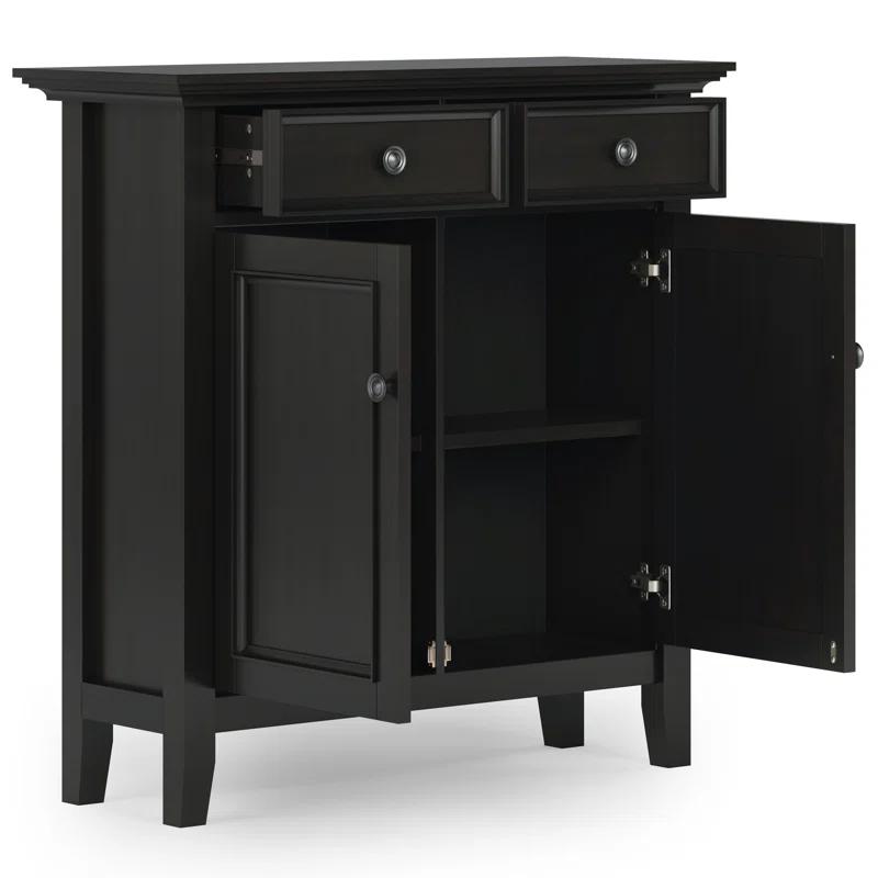 Simpli Home Amherst 36"W Solid Wood 2-Shelf Entryway Storage Cabinet with 2 Drawers and Adjustable Shelves