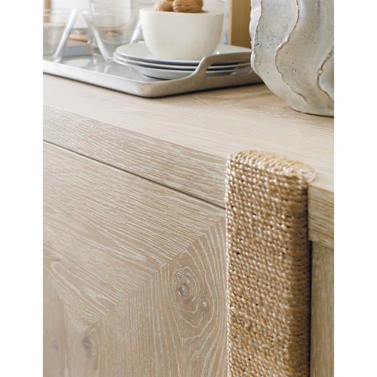 Beige Oak Veneer Transitional Sideboard with Rope-Wrapped Legs