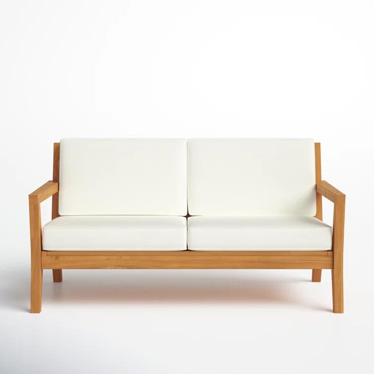 Joss & Main Adagio Outdoor Solid Teak Wood 2-Person Sofa with Cushions