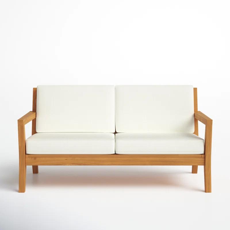 Joss & Main Adagio Outdoor Solid Teak Wood 2-Person Sofa with Cushions