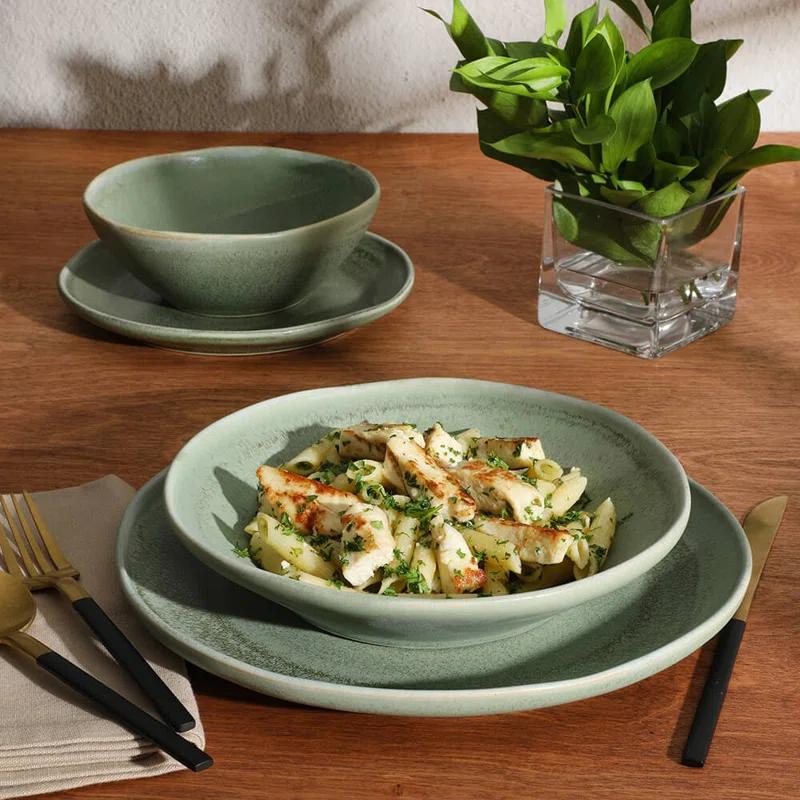 Gibson Elite Island Cove 16 Piece (Service for 4) Plates and Bowls Reactive Glaze Organic Round Dishes Stoneware Ceramic Dinnerware Set