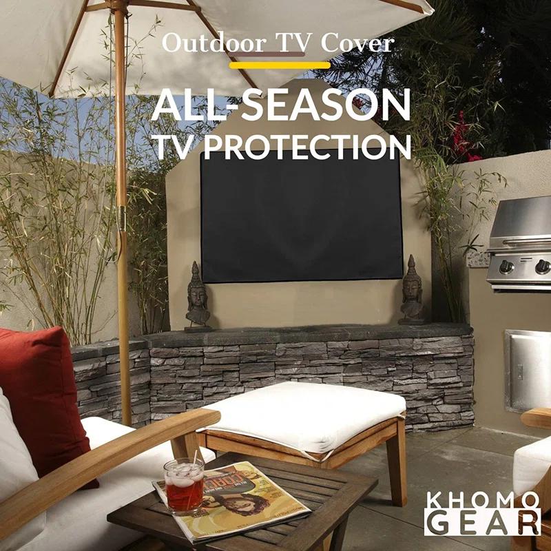 Khomo Gear Universal Weatherproof TV Cover – All-Season Protection for Flat Panel TVs, Water-Resistant, Breathable Material with Remote Pocket