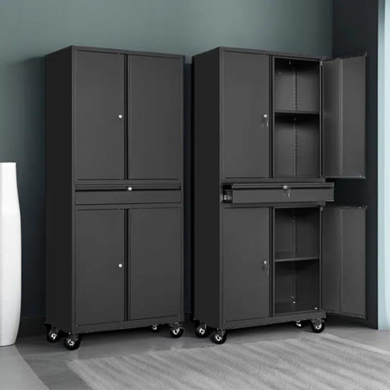 17 Stories Wheeling Garage Storage Cabinet, Rolling Tool Cabinet with 4 Door Lock-Adjustable Shelves and 1 Drawer for Garage Utility Room (Black)