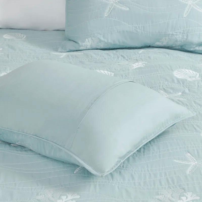 Seaside 4 Piece Cotton Reversible Embroidered Quilt Set