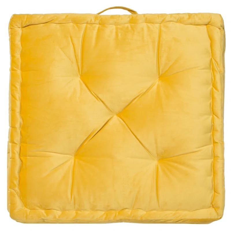 Yellow Tufted Square Floor Pillow with Polyfill