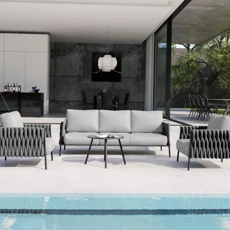 EAST OAK Patio Furniture Set 5 Pieces Sofa with Two Round Coffee Table  and Waterproof Thick Cushion Deep Seating