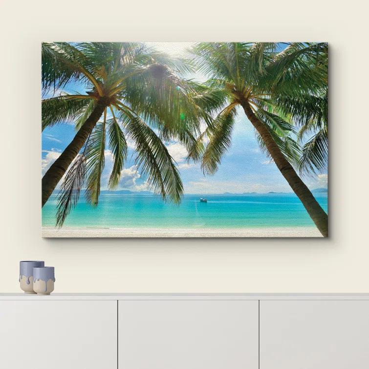 IDEA4WALL Tropical Palm " Tropical Beach Palm Trees Overlook Ocean Canvas Art Home Art "