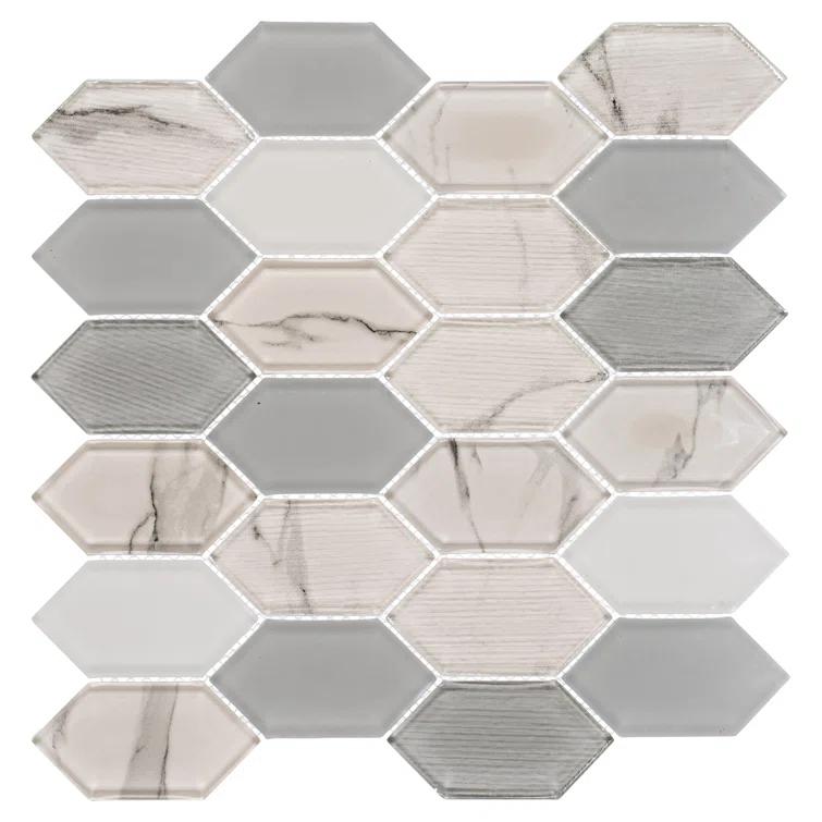 Andova Astor 2" x 4" Elongated Hexagon Glass Mosaic Kitchen Backsplash, Bathroom, Shower, Pool, Wall and Floor Tile