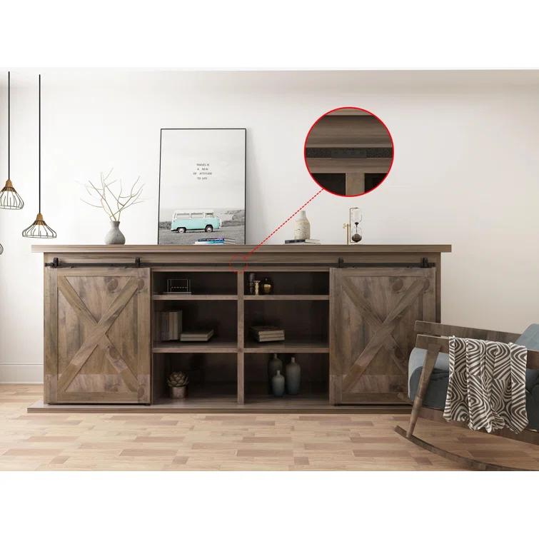 American Pro Decor 8 ft Solid Steel Mini Sliding Rolling Barn Door Hardware Kit for Double Wood Doors (2-Piece)