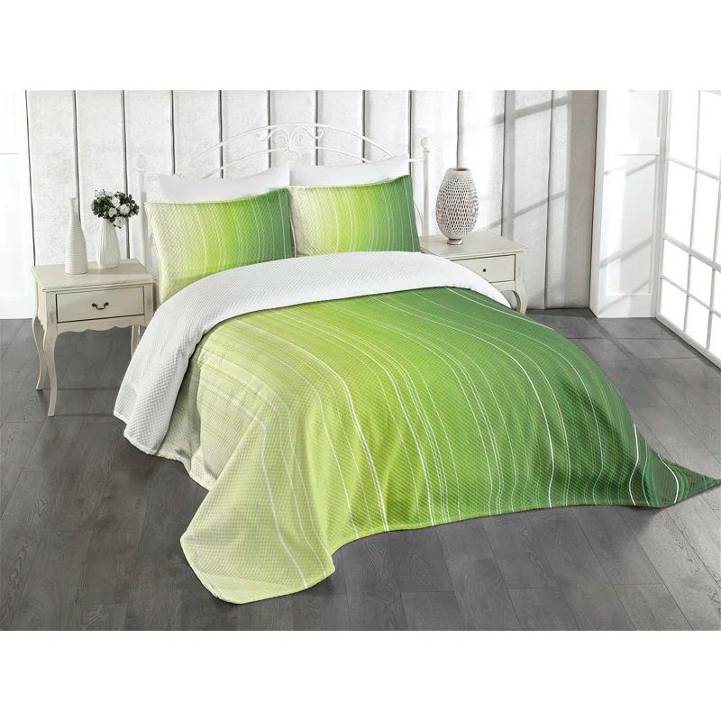 Ambesonne Ambesonne Sage Bedspread Set Ombre Color Stripe Digital Green Pale Green White