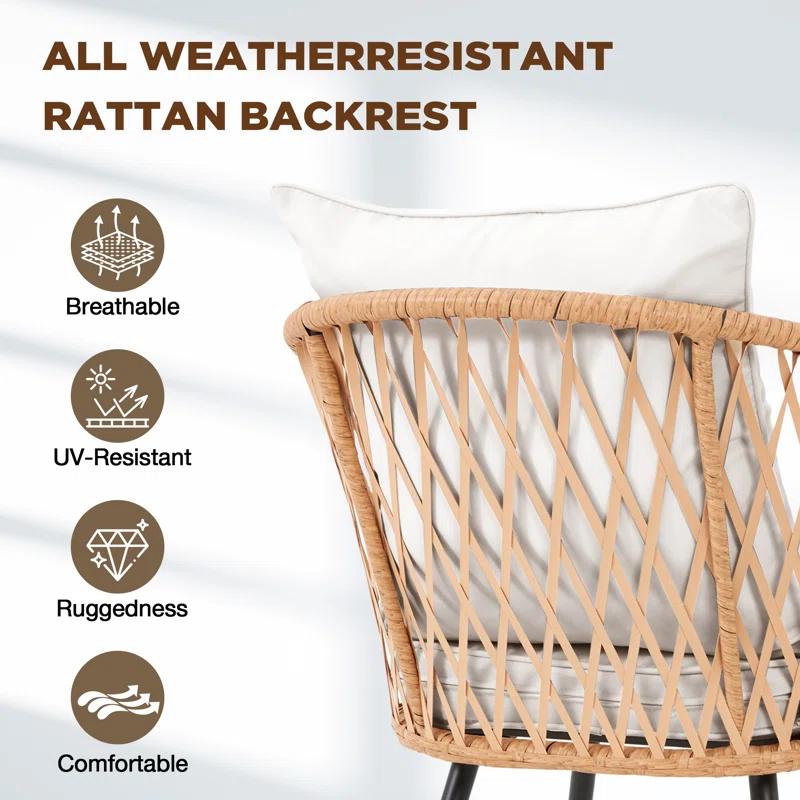 EROMMY 7 Piece Outdoor Dining Table Set, Patio Table And Chairs Set With 6 Rattan Chairs, Rectangular Table With Umbrella Hole, All-weather Patio Furniture For Backyard, Lawn, Garden