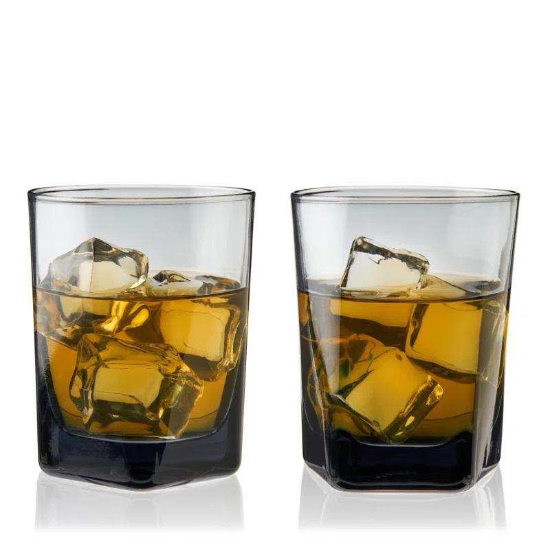 Viski Hexagonal Crystal Double Old Fashioned Glasses in Smoke (Set of 2)