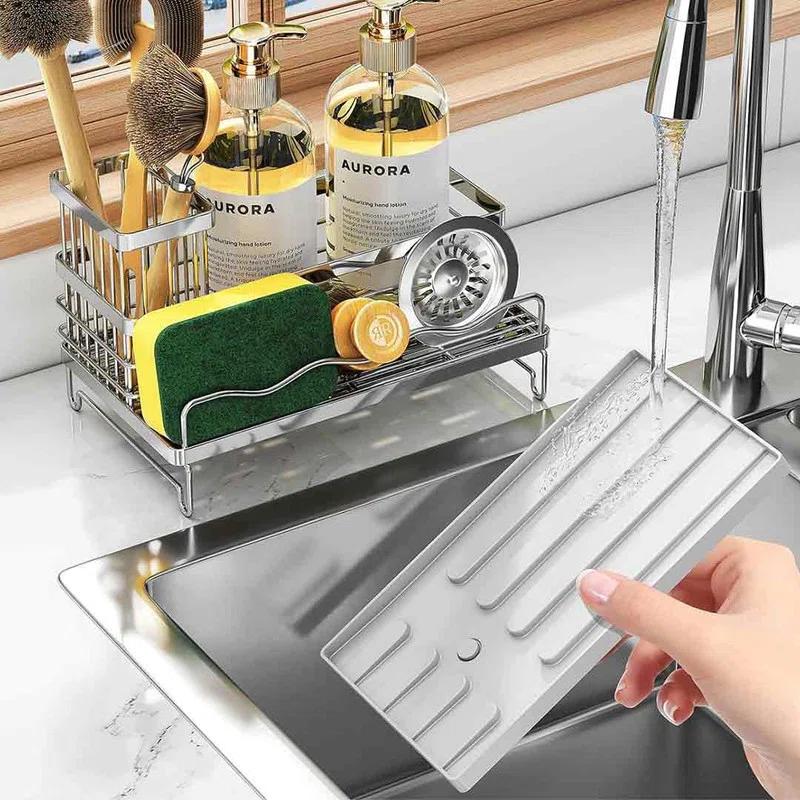 COAHAHA Rust Resistant Stainless Steel Sink Caddy - Large Capacity With Removable Brush Rack