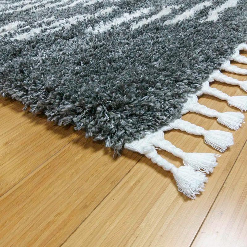 Gertmenian Limmet Lowne Charcoal Gray/Ivory Plush Modern Shag Area Rug with Fringe