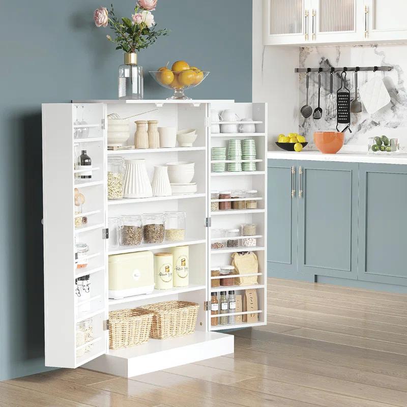 Latitude Run® HOMCOM 41" Modern Kitchen Pantry Freestanding Storage Cabinet With Double Doors Adjustable Shelves For Living Room - White