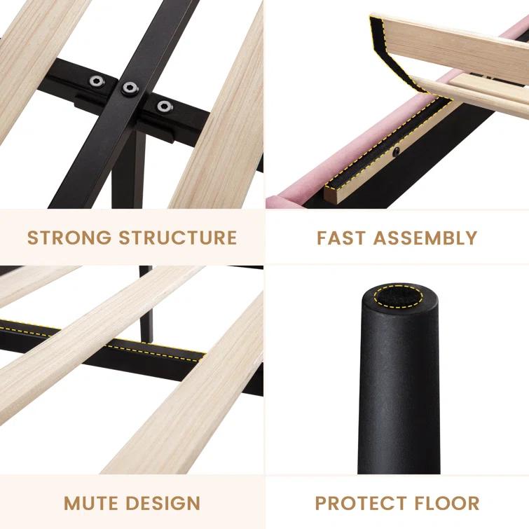 Willa Arlo™ Interiors Candler Velvet Upholstered Platform Bed with Wingback Headboard and Wooden Slats