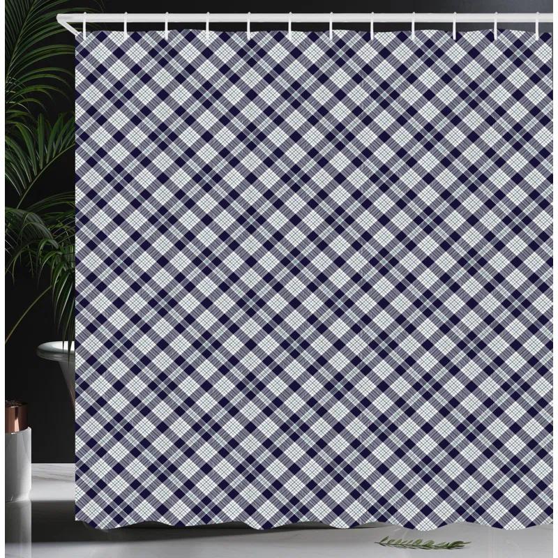 East Urban Home East Urban Home Navy Plaid Shower Curtain Simple Classic Fashion Blue Grey Sea Green