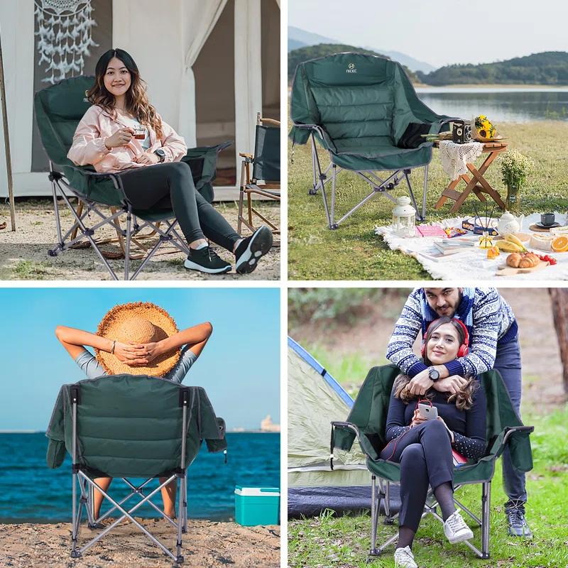 Folding Camping Chair with Cushions (Set of 2)