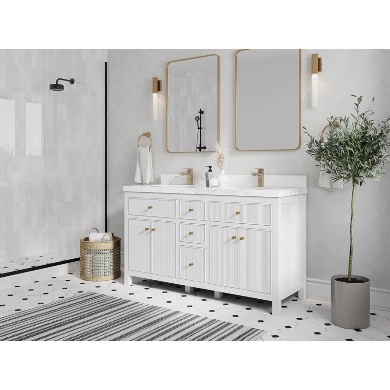 Everly Quinn 60'' Double Bathroom Vanity with Quartz Top