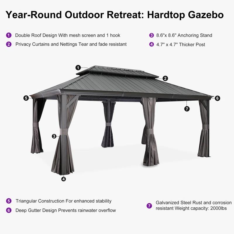 Purple Leaf 18 Ft. W X 12 Ft. D Aluminum Patio Gazebo