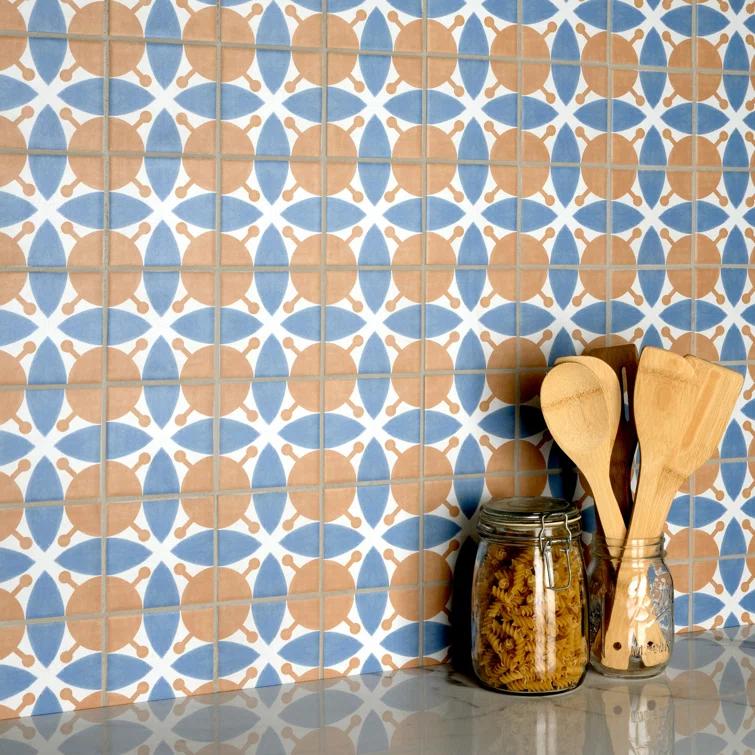 Merola Tile Revival Leaf Mini 4" x 4" Ceramic Patterned Wall & Floor Tile